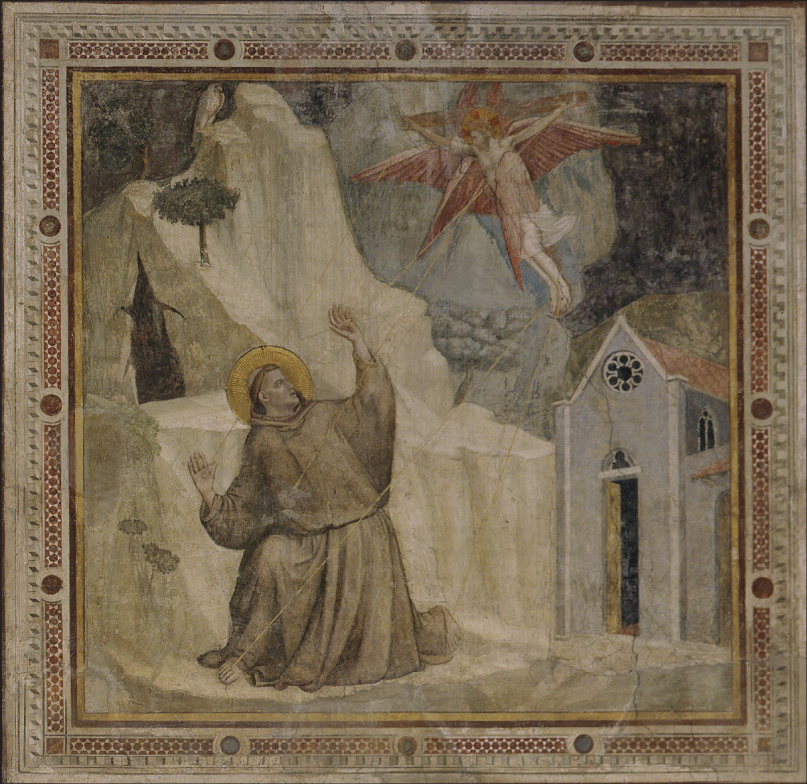Giotto's fresco of the Stigmatization of Saint Francis in the Bardi Chapel, Santa Croce, Florence, commissioned by the Bardi banking family