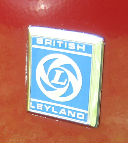 A British Leyland badge on a car; the nationalised carmaker behind Austin, Morris and Triumph.