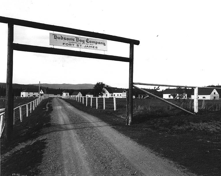 Entrance to the Hudson's Bay Company trading post at Fort St. James on Stuart Lake, British Columbia