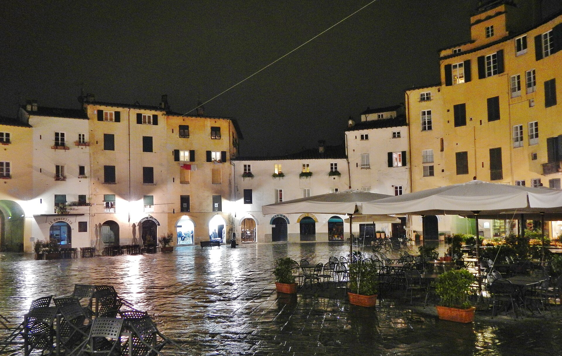 Piazza dell'Anfiteatro in Lucca, the elliptical medieval square built on the footprint of a Roman amphitheatre