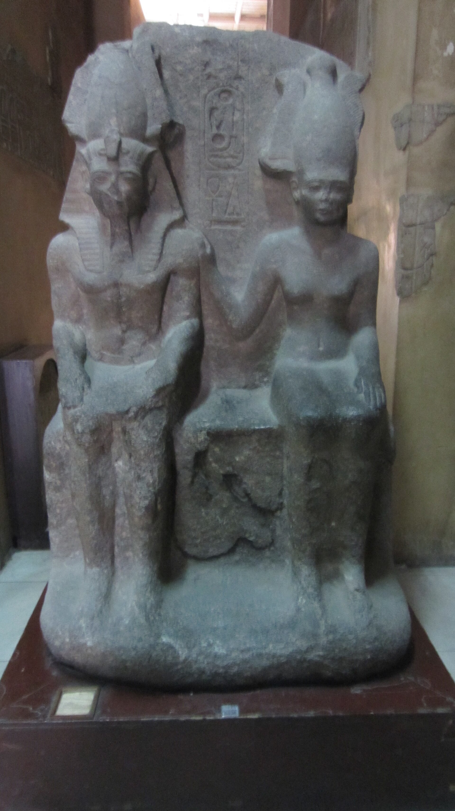 Granite statue of Ramesses II seated beside the war goddess Anat, 19th Dynasty, 13th century BCE, Egyptian Museum, Cairo