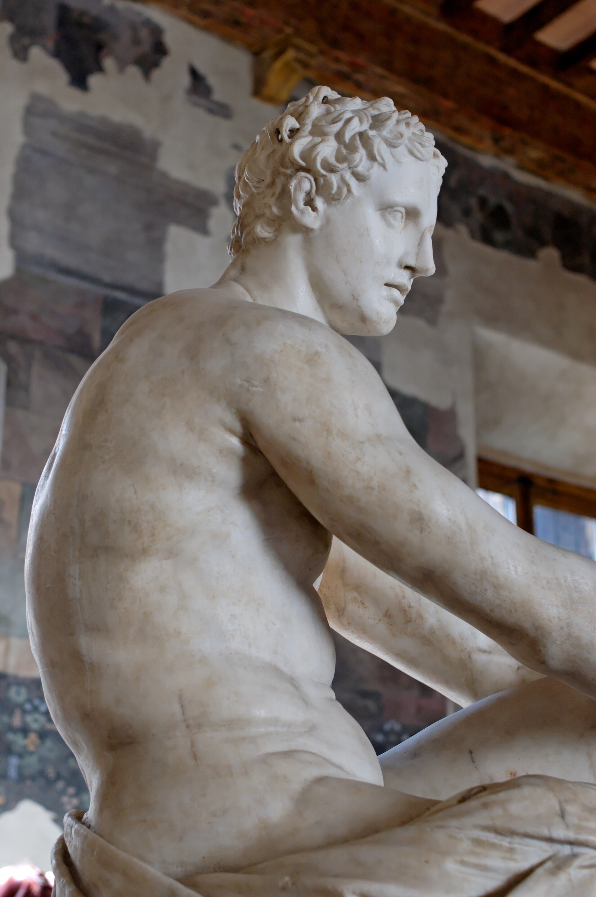 The Ludovisi Ares, a Roman marble copy after a Greek original of c. 320 BCE, showing a seated, brooding Ares — restored by Bernini in 1622 — Palazzo Altemps, Rome