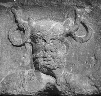 Relief of Cernunnos on the Pillar of the Boatmen (1st century CE), an antlered figure with torcs hanging from each horn, Musée de Cluny, Paris