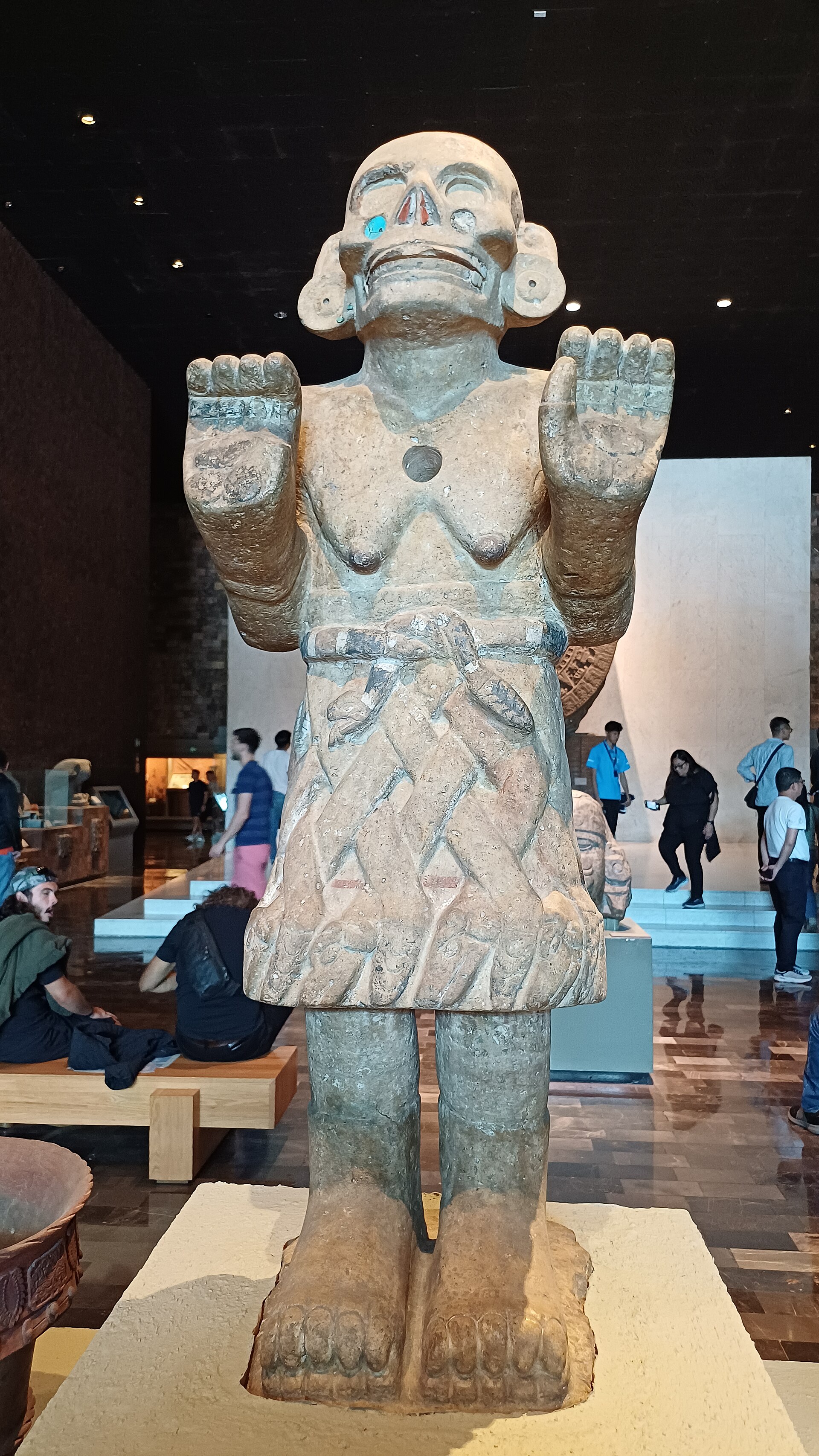 Stone sculpture of Coatlicue, the Aztec earth goddess, wearing a skirt of serpents, from Cozcatlán, National Museum of Anthropology, Mexico City