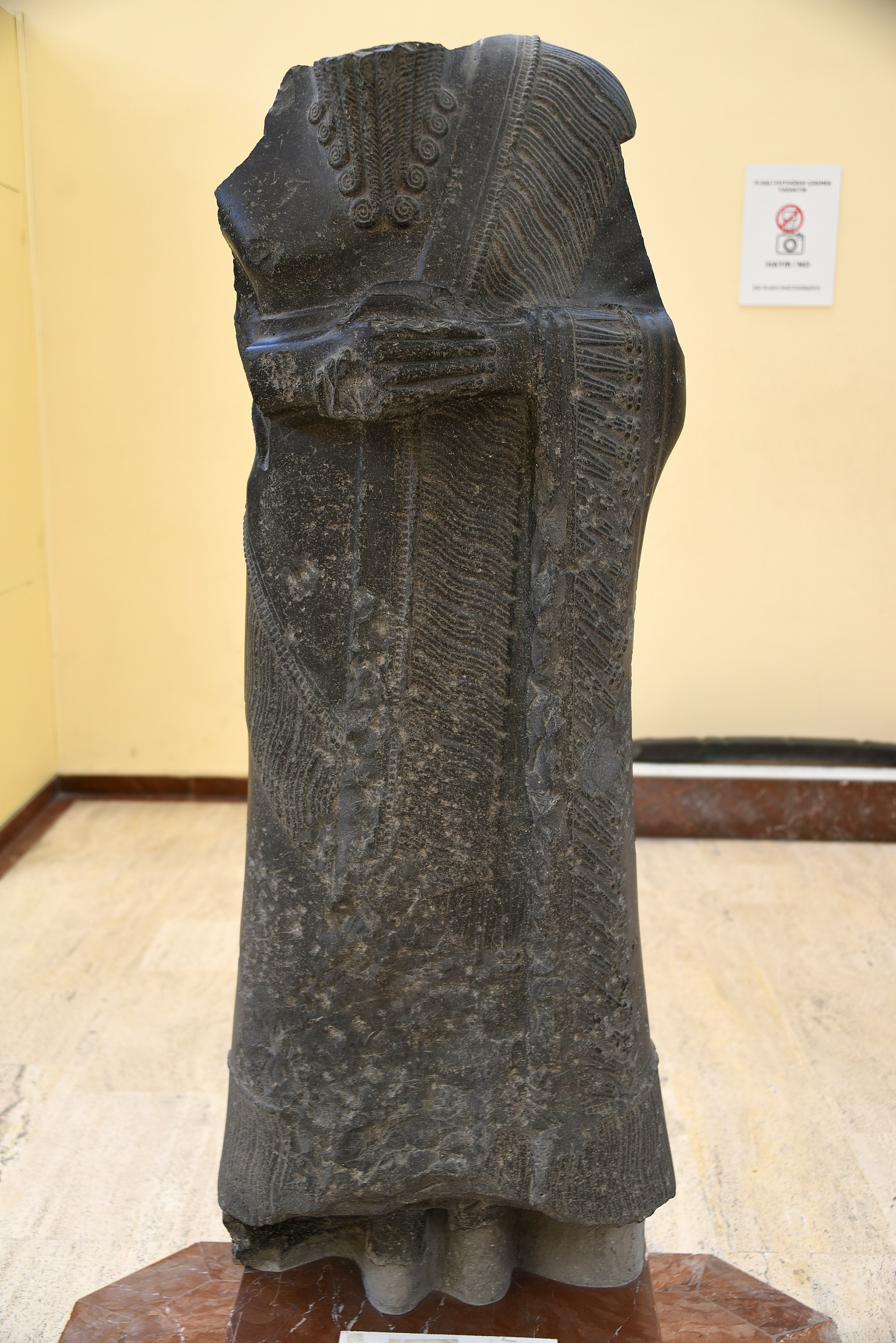 Diorite statue of Tura-Dagan, governor of Mari, named for the god Dagan, Old Babylonian period