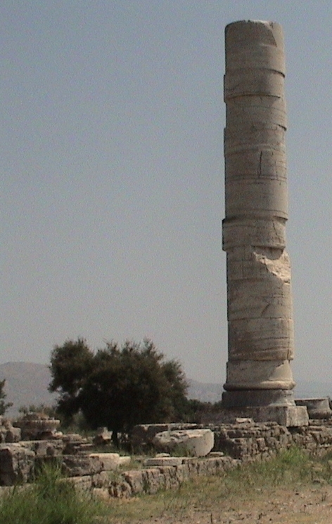 The single standing column of the Heraion of Samos, once among the largest temples in the Greek world
