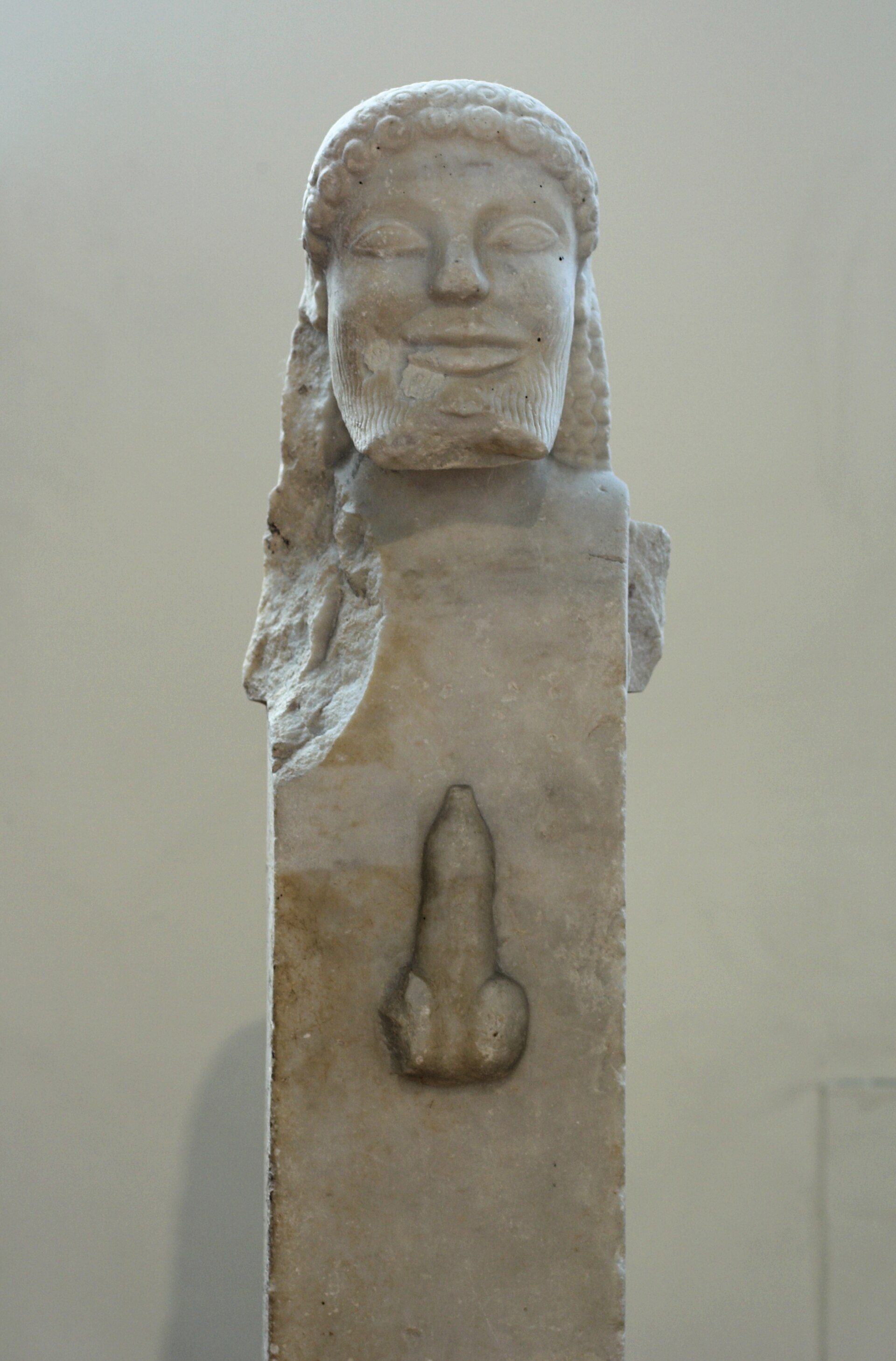 Herm of Hermes from Sifnos, island marble, c. 520 BCE, National Archaeological Museum of Athens