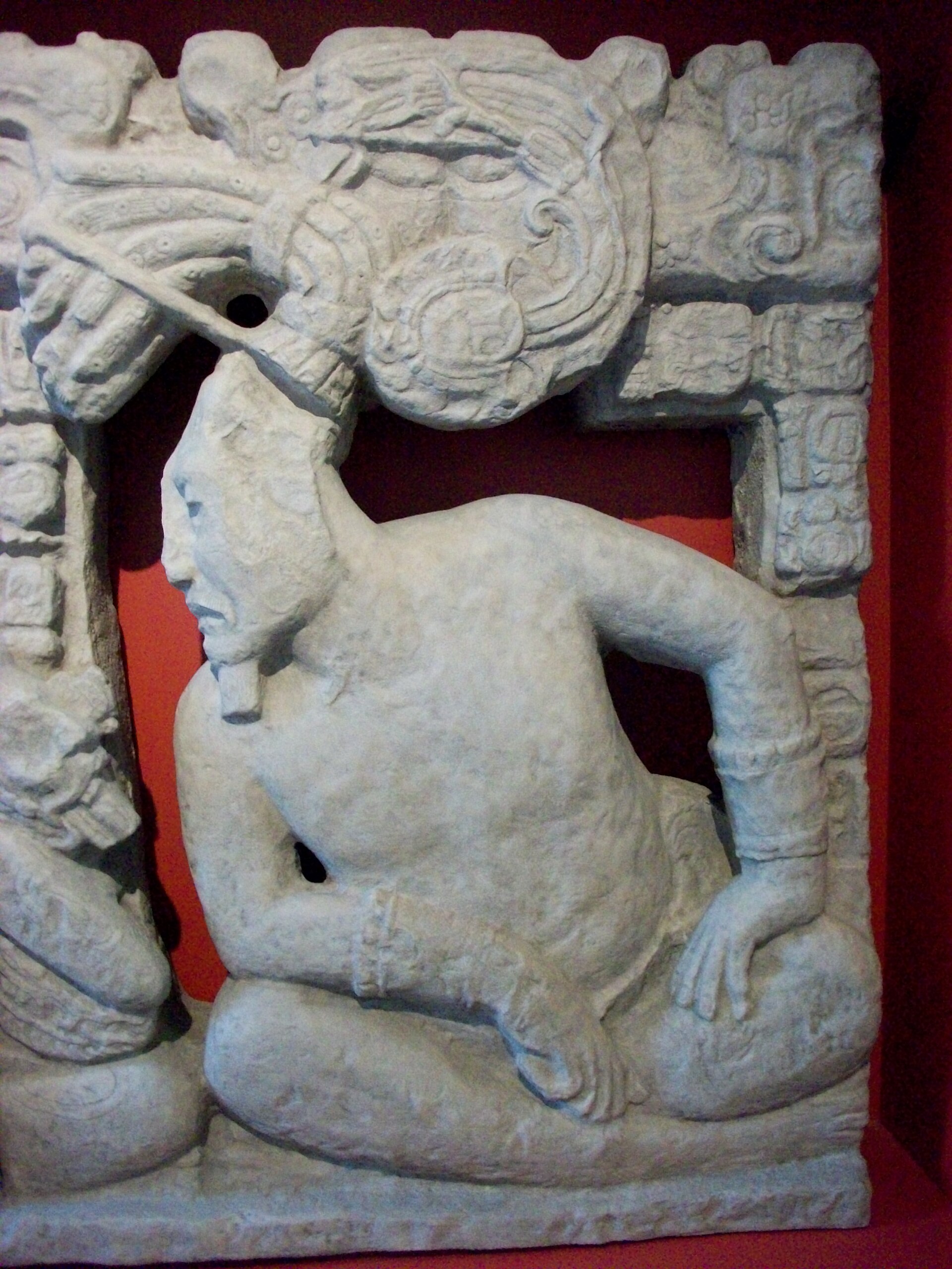 Carved limestone sculpture of the Maya god Itzamna, Late Classic, Museo Amparo