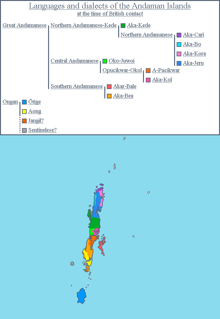 A map of the languages of the Andaman Islands at British contact