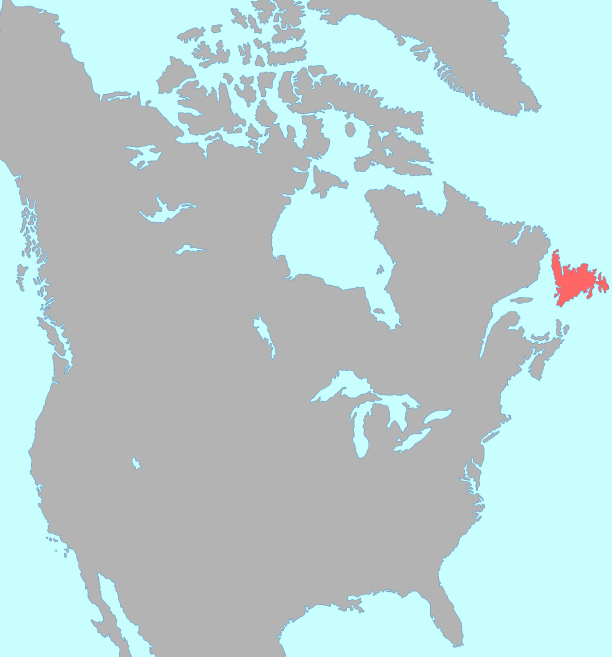 Map of the territory of the Beothuk language across Newfoundland before its extinction.