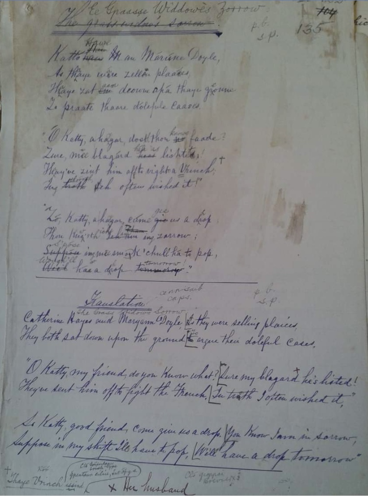 Folk tale transcribed by Jacob Poole in the Yola language of Forth and Bargy, from his manuscript Glossary of Yola