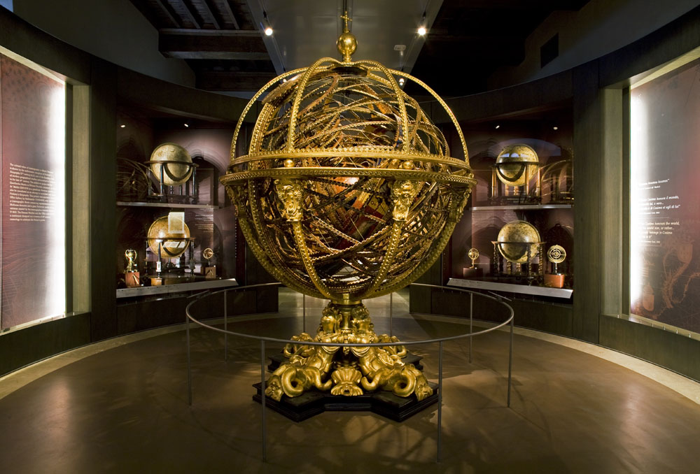 Antonio Santucci's large gilded armillary sphere (1588–93), Museo Galileo, Florence — the largest surviving example, built as a representational rather than observational instrument