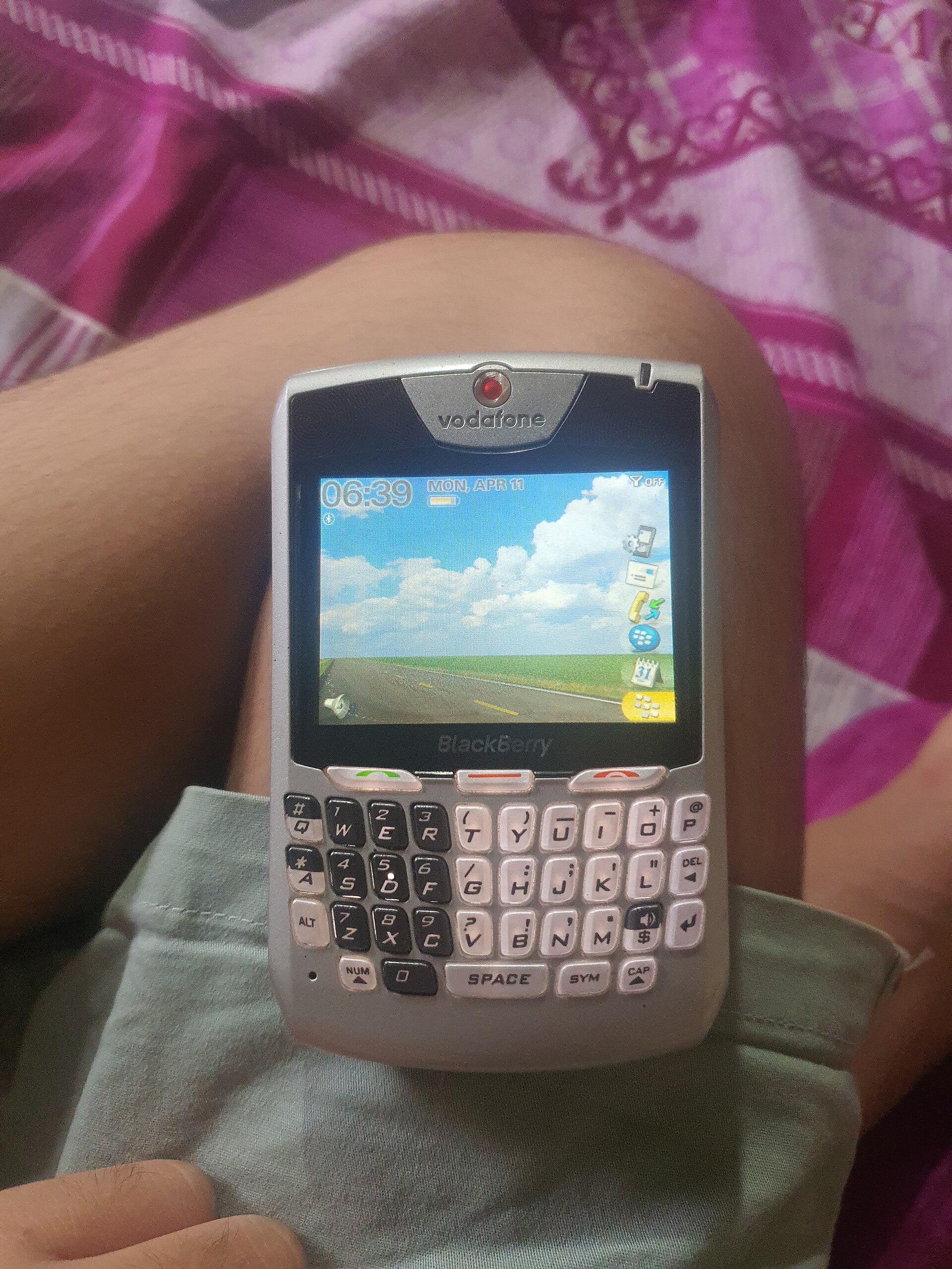 BlackBerry Electron 8707v showing the classic full QWERTY keyboard