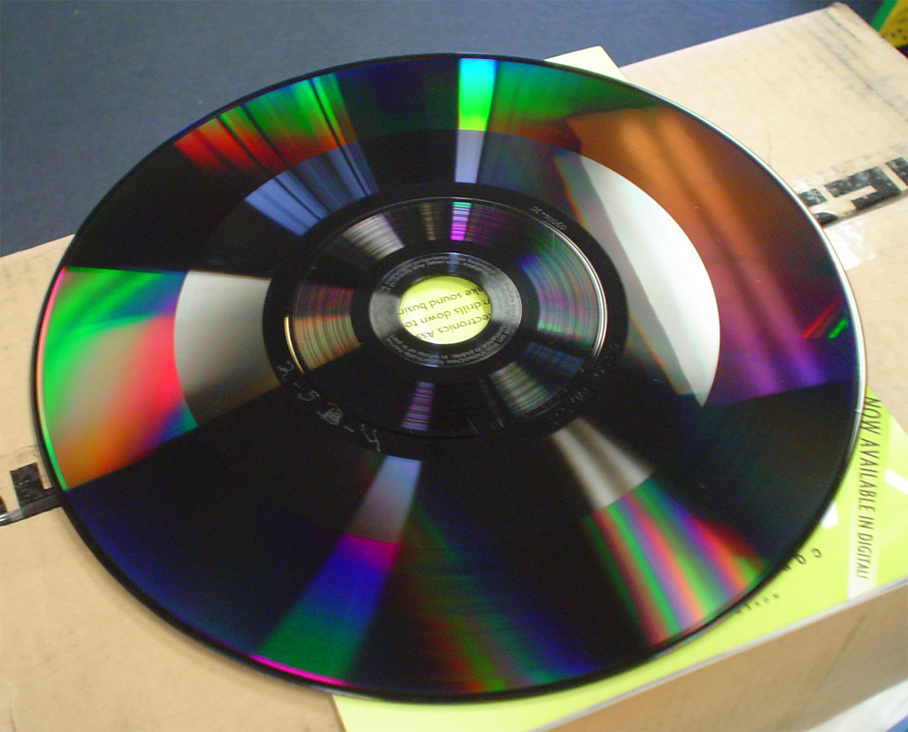 A bare CED VideoDisc removed from its caddy