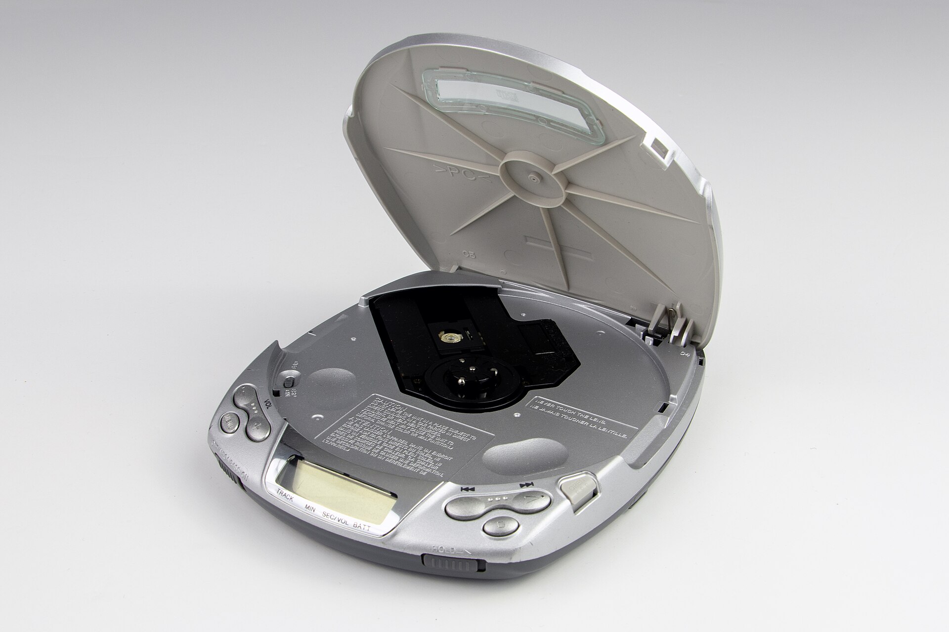 Sony Discman D-E206CK shown from the top with the lid open