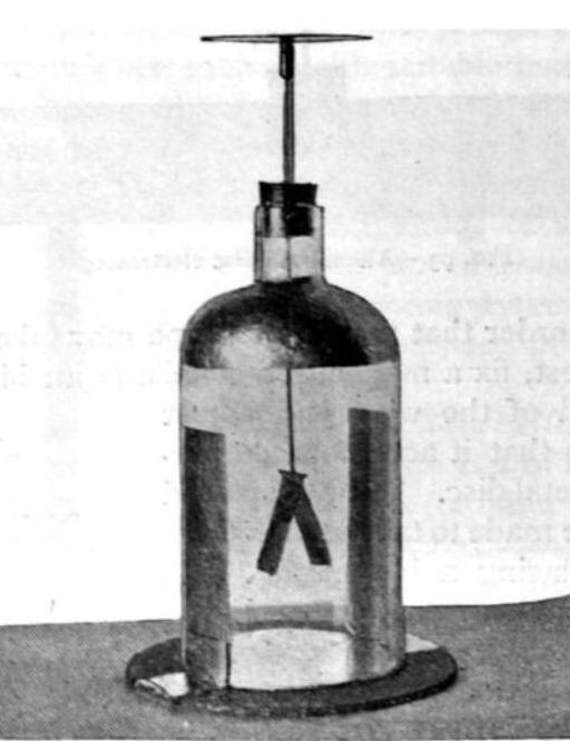 1901 textbook illustration of a simple homemade-style gold-leaf electroscope apparatus