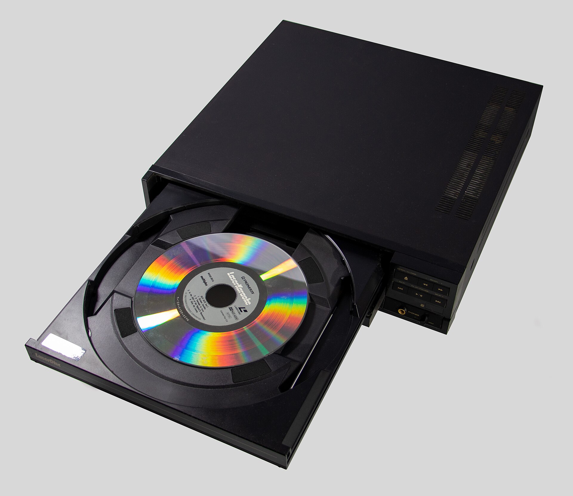 Pioneer CLD-1030 LaserDisc player with open tray and disc loaded