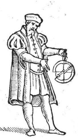 Period woodcut showing a navigator taking an observation with a mariner's astrolabe, from Medina's Regimento de navegacion, 1554