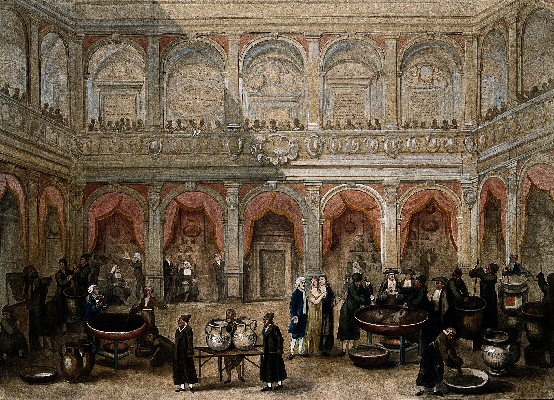 The public manufacture of theriac at Bologna, gouache drawing by A. Terzi