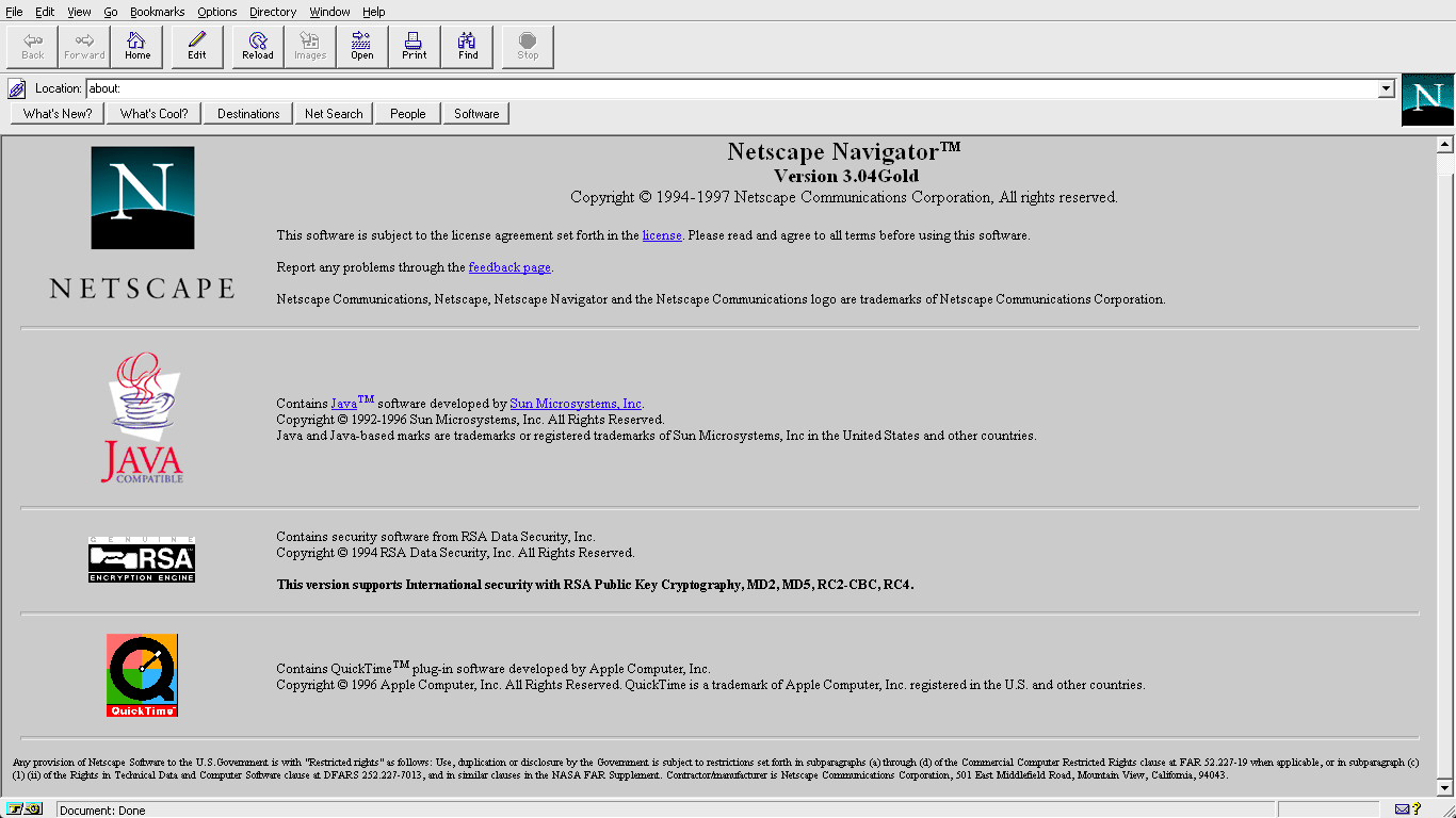 Screenshot of Netscape Navigator 3 displaying a web page