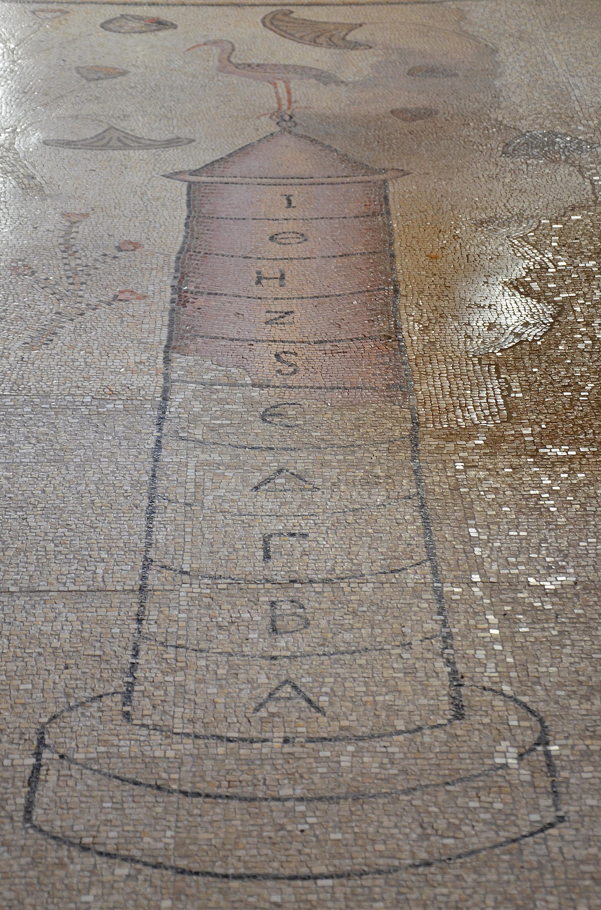 6th-century AD floor mosaic at Tabgha depicting a column nilometer marking Nile flood levels