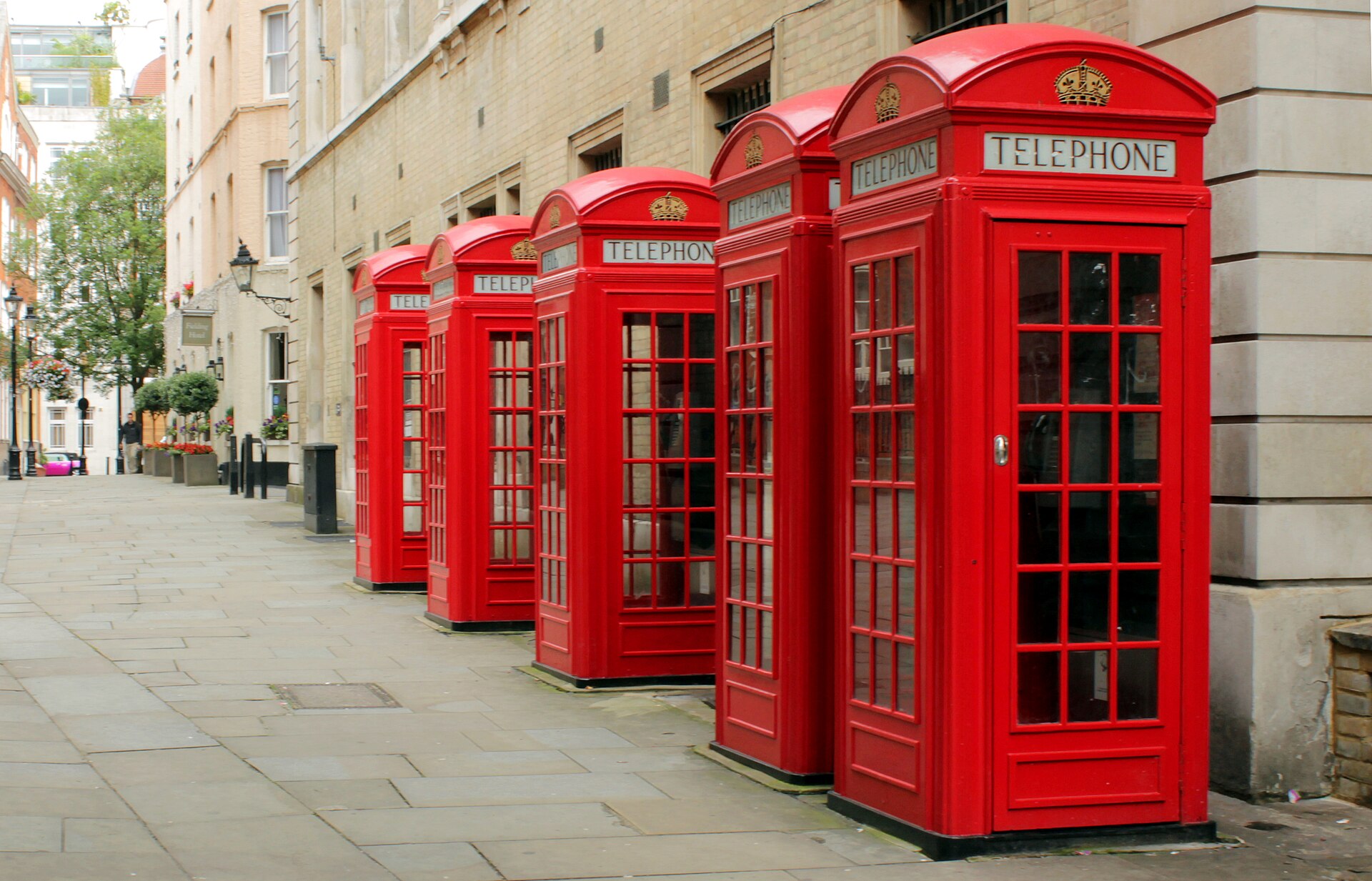 Red British telephone boxes at Covent Garden, London