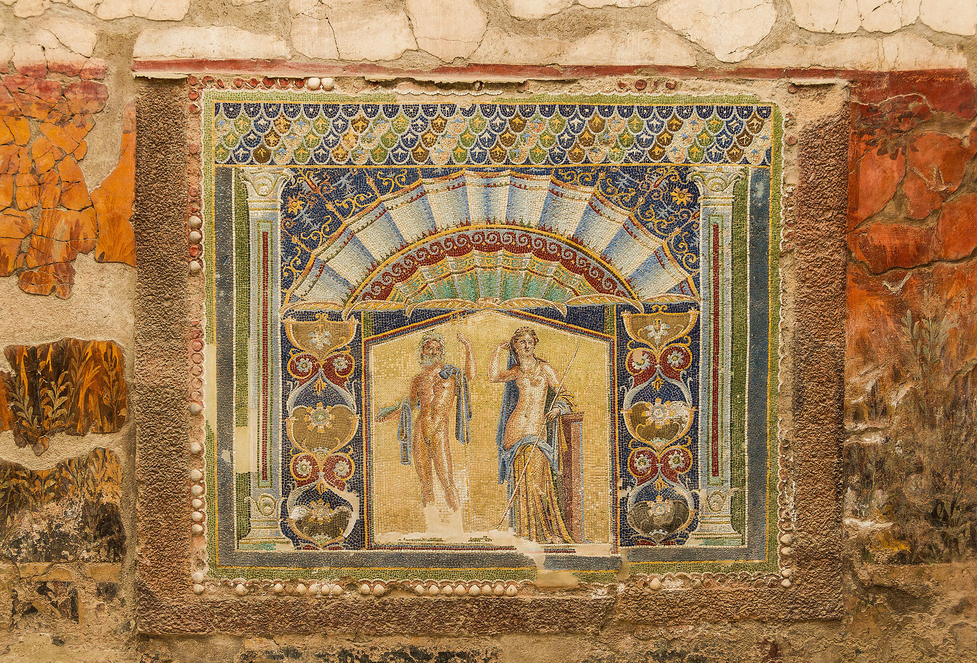 Roman wall mosaic of Neptune and Amphitrite from Herculaneum