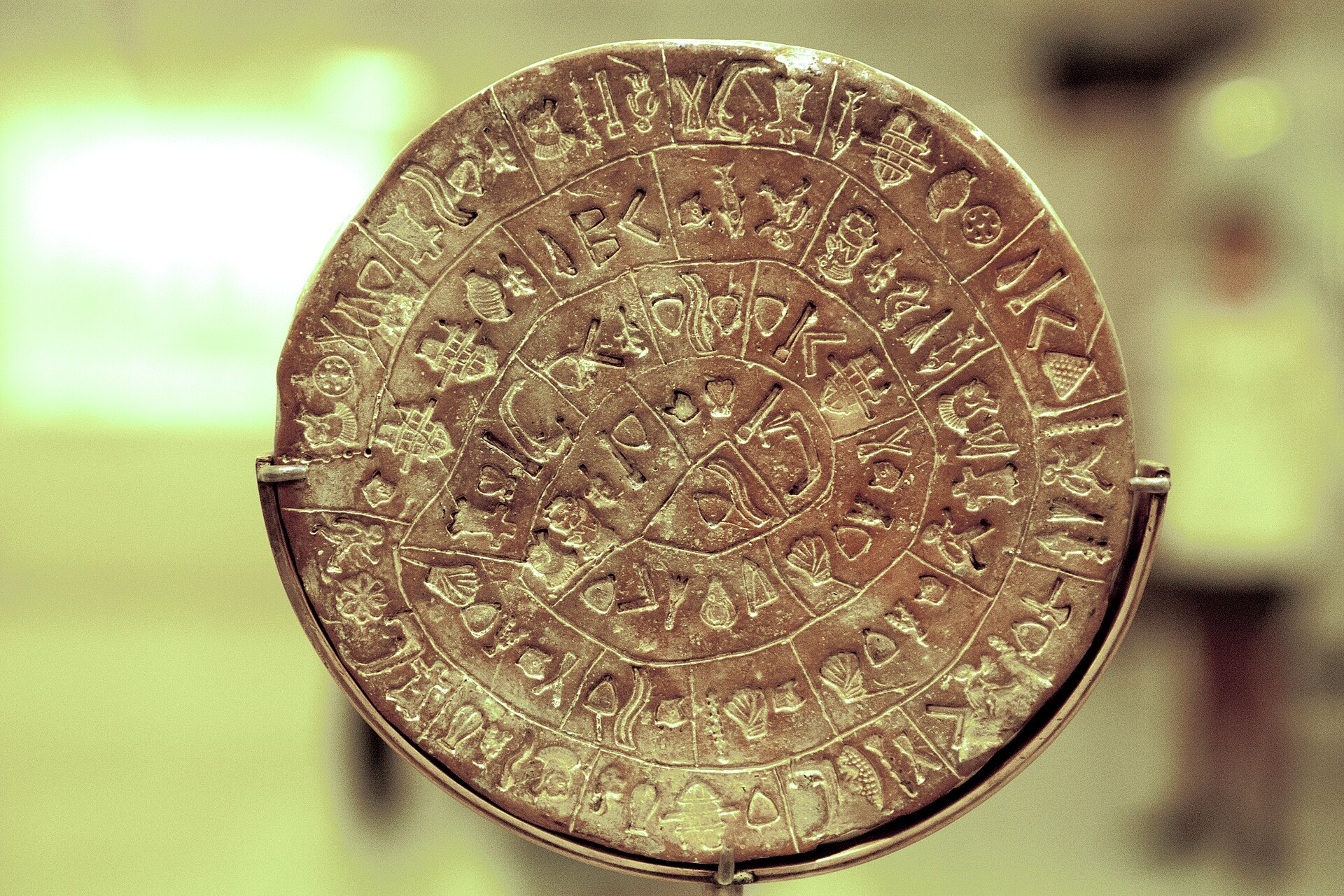 The Phaistos Disc, a Minoan fired-clay disc with stamped symbols