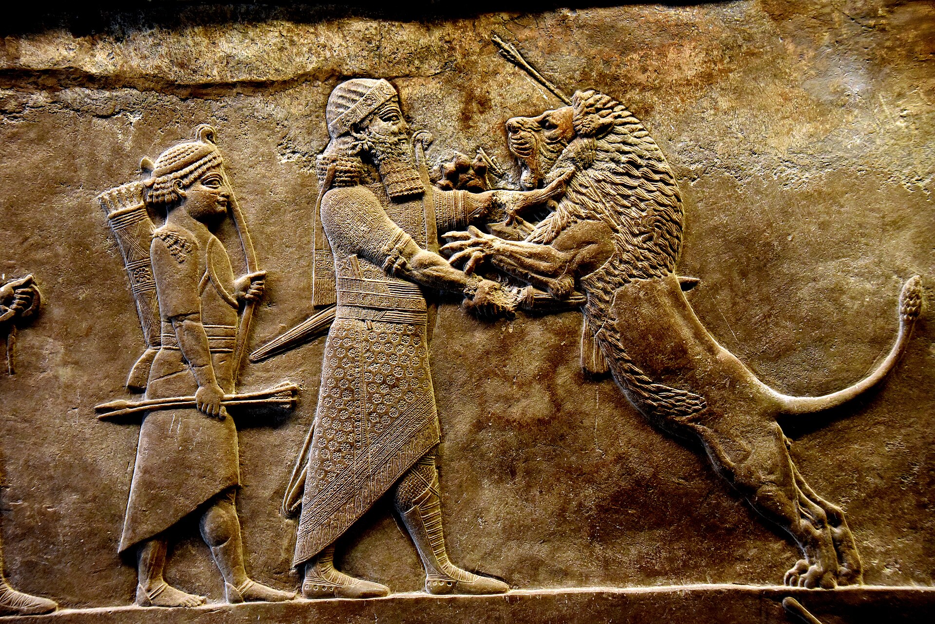 The Lion Hunt of Ashurbanipal, alabaster relief, 7th century BCE, Nineveh, British Museum