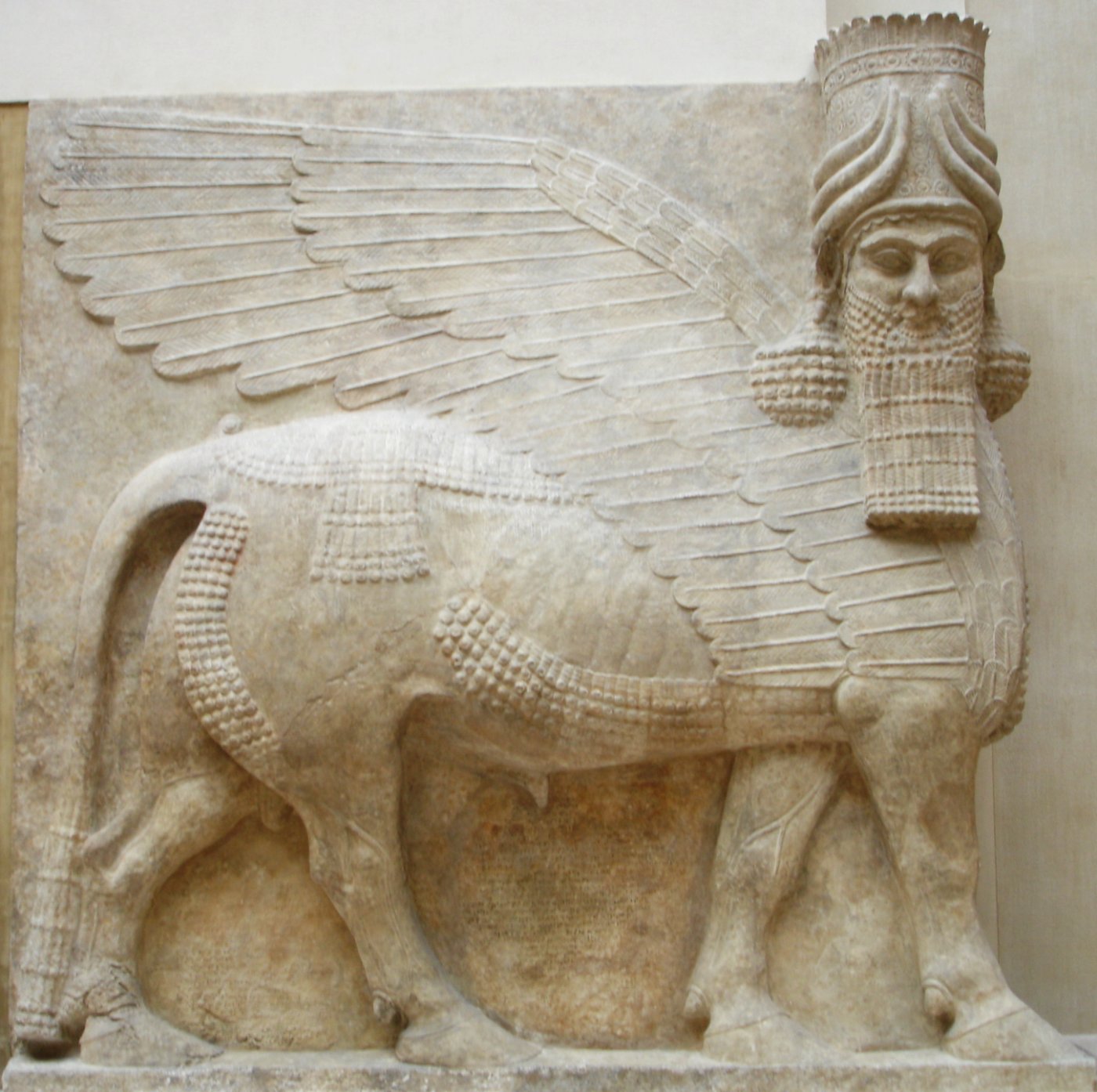 A lamassu, the human-headed winged bull that guarded Assyrian palace gates