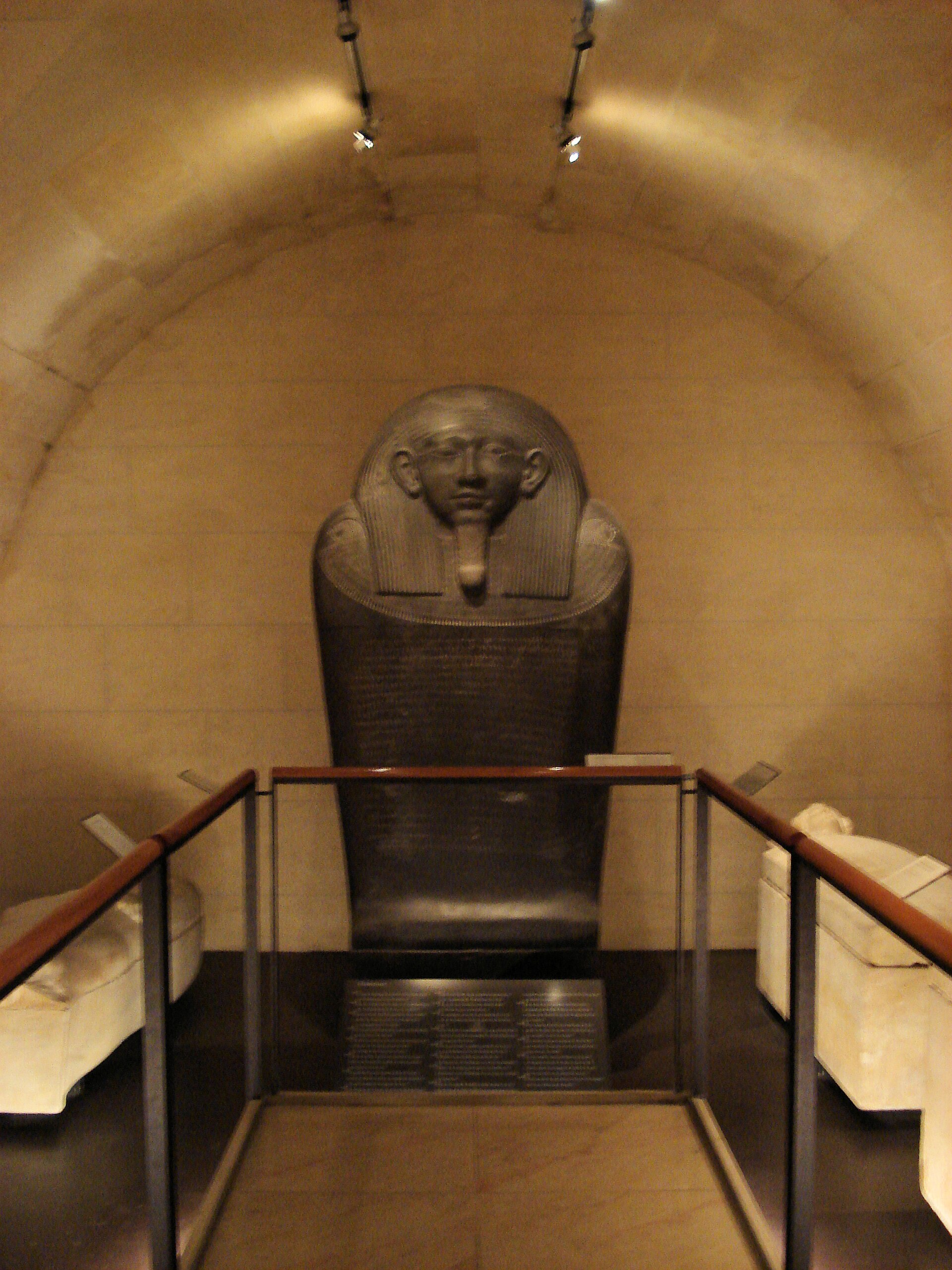 Black marble Phoenician sarcophagus of King Eshmunazar II of Sidon, on display in the Louvre