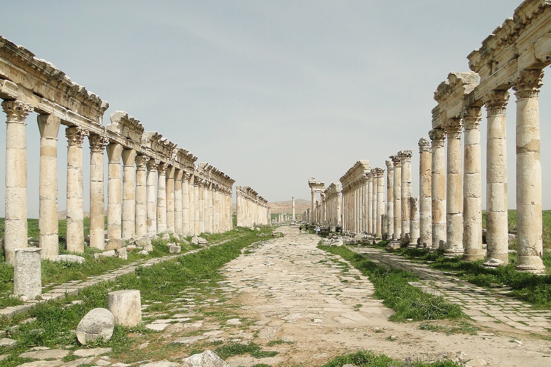 Colonnaded main street (cardo) of the ruined Seleucid city of Apamea, Syria
