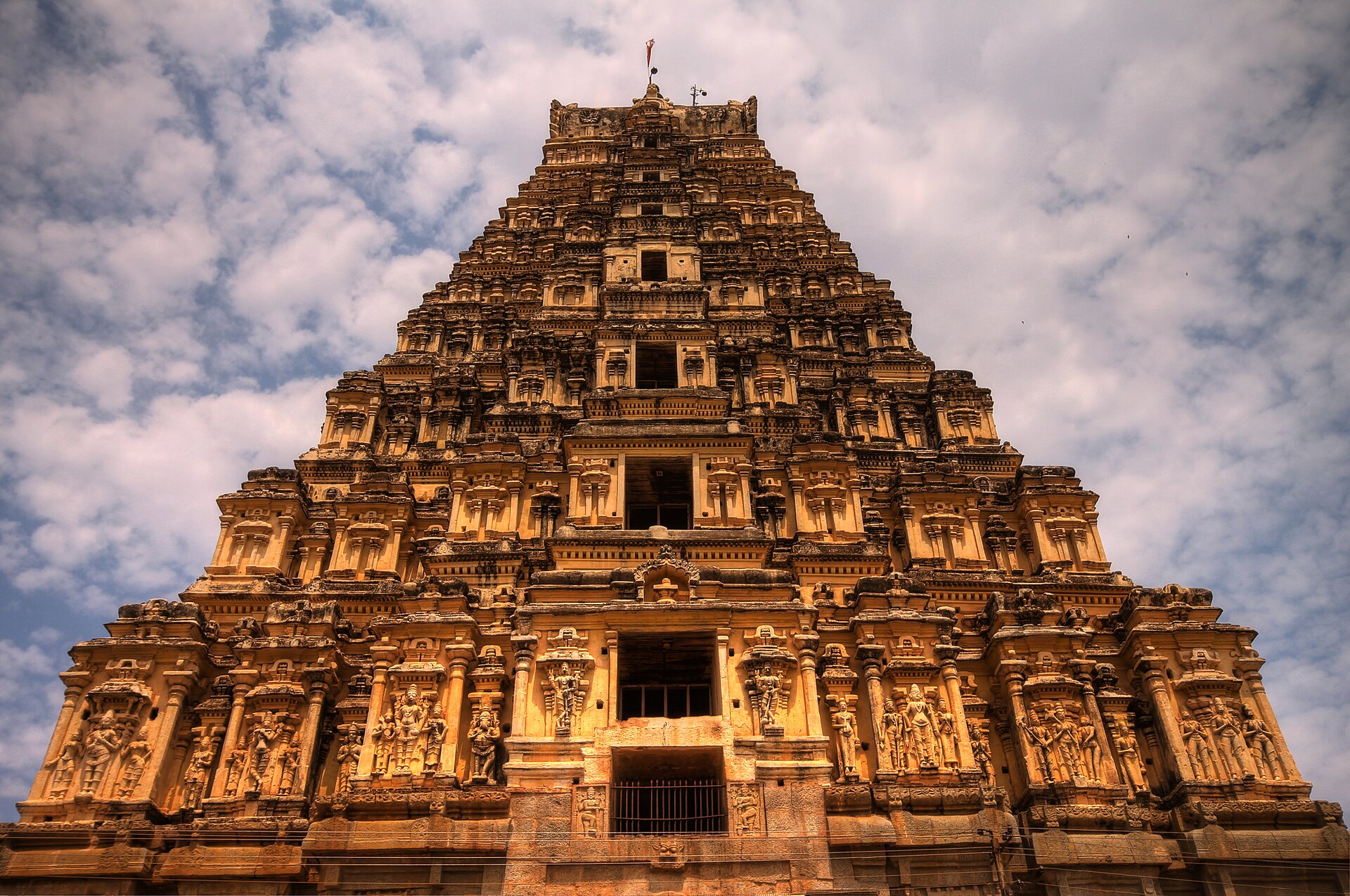 The gopuram of the Virupaksha Temple at Hampi, in the ruins of the Vijayanagara Empire's capital, Karnataka.