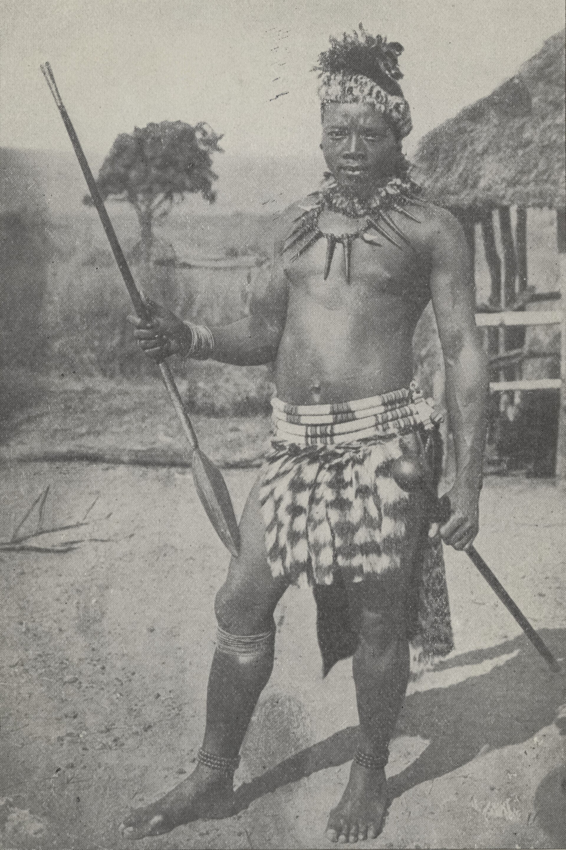 A Zulu warrior in traditional dress, photograph c. 1917, New York Public Library Digital Collections.